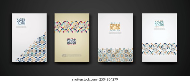 Set islamic cover design template with colorful detail and texture of floral mosaic islamic art ornament. New collection.Vector illustration for element design and other uses.