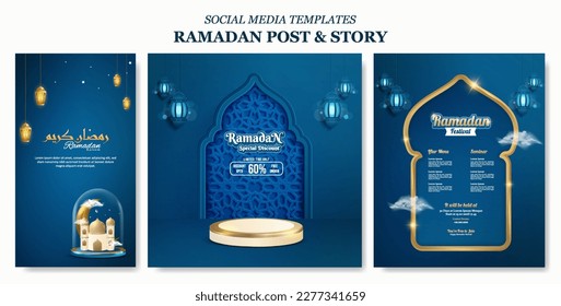 Set islamic digital banner templates. Bundle ramadan social media story and post vector illustration.