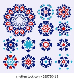 Set of islamic floral circle design. 
Traditional round turkish ornament.
Vector illustration.