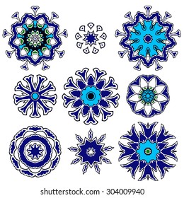 Set of Islamic floral circle design. Traditional round Turkish ornament.
Vector illustration.