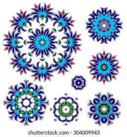 Set of Islamic floral circle design. Traditional round Turkish ornament.
Vector illustration.