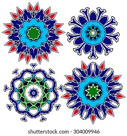 Set of Islamic floral circle design. Traditional round Turkish ornament.
Vector illustration.