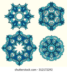 Set of Islamic floral circle design. Traditional round Turkish ornament.
Vector illustration.