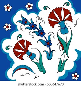 Set of islamic floral design. Turkish carnation.
Traditional ottoman tile ornament. 