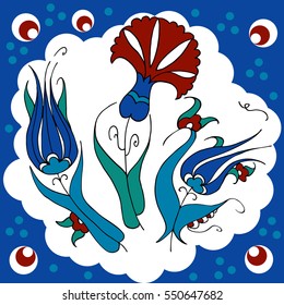 Set of islamic floral design. Turkish tulip and carnation.
Traditional ottoman tile ornament. 