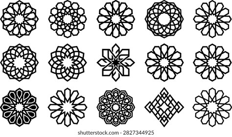 Set of islamic geometric patterns and starshaped mandalas