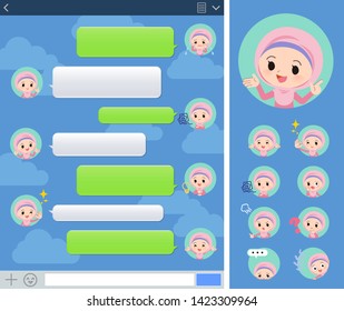 A set of Islamic girl with expresses various emotions on the SNS window.There are variations of emotions such as joy and sadness.It's vector art so it's easy to edit.
