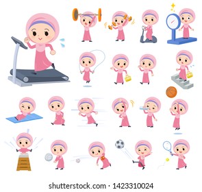 A set of Islamic girl on exercise and sports.There are various actions to move the body healthy.It's vector art so it's easy to edit.
