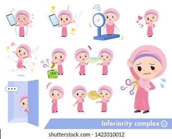 A set of Islamic girl on inferiority complex.There are actions suffering from smell and appearance.It's vector art so it's easy to edit.
