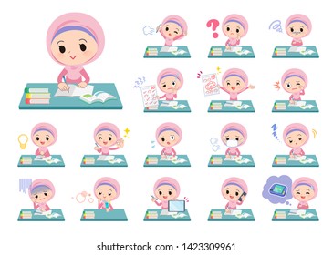 A set of Islamic girl on study.There are various emotions and actions.It's vector art so it's easy to edit.
