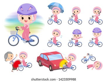 A set of Islamic girl riding a city cycle.There are actions on manners and troubles.It's vector art so it's easy to edit.
