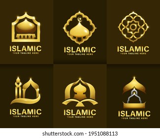 Set of Islamic Gold Color and Luxury Logo Design. Luxury Mosque Logo Design Template