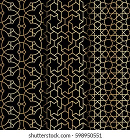 Set of Islamic gold oriental geometry seamless vector pattern Muslim east culture background. Decorative backdrop for fabric, textile, wrapping paper, card, invitation, wallpaper, web design