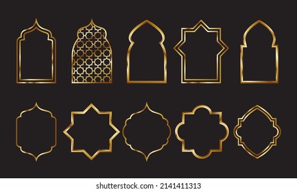 Set of Islamic golden frame clipart. Realistic vector design