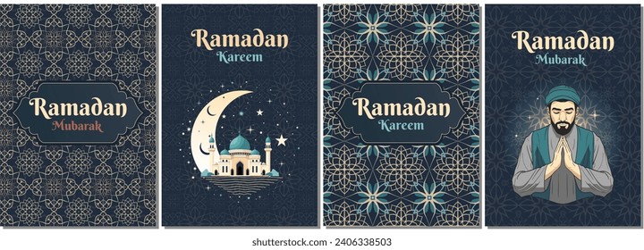 Set of Islamic greeting cards, ramadan template. Ramadan Kareem. Poster, media banner.