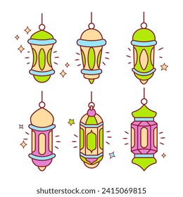 Set of islamic hanging lantern doodle Cartoon element design
