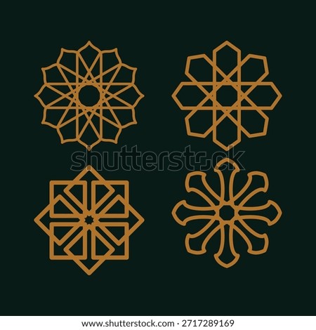 set of islamic icon ornament with dark green background. arabic shape floral