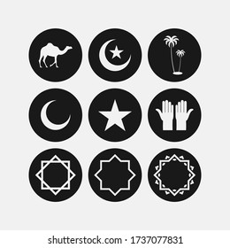 Set of Islamic icon vector. Ramadan Kareem  Eid Mubarak symbol icon design illustration.