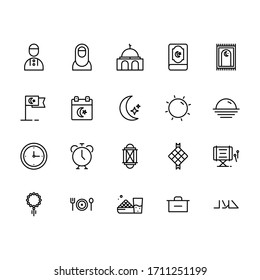 Set of Islamic Icons, Ramadan Kareem Line Art Icons Set