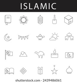Set of islamic icons. Simple line art style icons pack. Vector illustration
