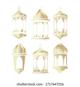 Setzte islamische Laterne mit arabischem Stil. Illustration der goldenen Laterne. Vektorillustration