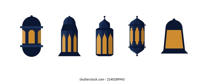 Set Of Islamic Lantern Element. For Ramadan Kareem, Music Object, And Eid Mubarak Decoration. Vector Illustration.