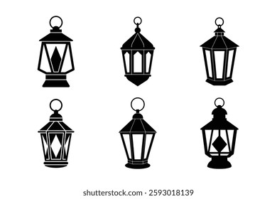 Set of Islamic lantern icon  silhouettes. for ramadan kareem and music object decoration. Vector illustration