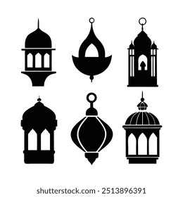 Set of Islamic Lantern Silhouette Illustration, Lantern icon. Decorative for festival, birthday, wedding. Vector illustration. Ornament Islamic Ramadan Lantern Symbol.