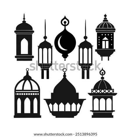 Set of Islamic Lantern Silhouette Illustration, Lantern icon. Decorative for festival, birthday, wedding. Vector illustration. Ornament Islamic Ramadan Lantern Symbol.