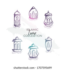 Set of islamic lanterns. Ramadan Kareem. Hand drawn sketch isolated elements. Vector Illustration EPS 10