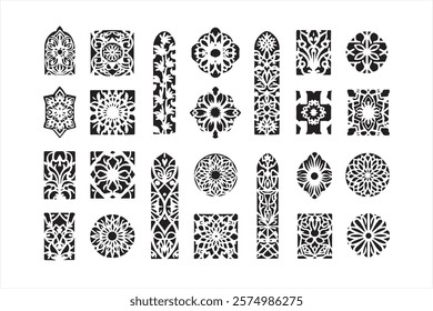 Set of Islamic Laser Silhouette Art Mosque, Arabic, Design, Patterns, Ornament, Eid, Ramadan, Calligraphy, Mandala,