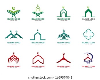 Set of Islamic Logo Design Template. Mosque Icon Design Template 