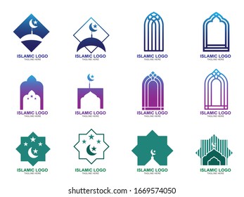 Set of Islamic Logo Design Template. Mosque Icon Design Template 