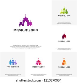 Set Islamic logo design vector. Mosque logo template. Muslims learn logo templates