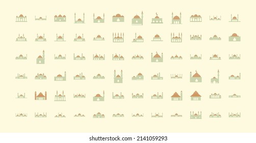 Set of Islamic mosque building flat illustration