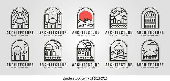 set of islamic mosque line logo vector symbol illustration design, ramadan idea vector symbol creative logo design