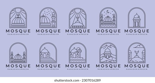 conjunto de la línea islámica de la mezquita diseño de símbolo vectorial, símbolo vectorial de idea ramadán diseño de logo creativo