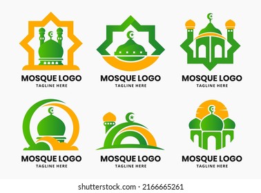 Set of islamic mosque logo design template