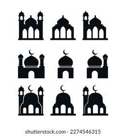 Set of islamic mosque silhouette designs.