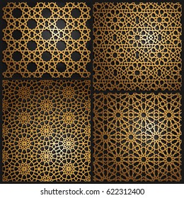 Set of islamic oriental patterns , Seamless arabic geometric pattern. Vector traditional muslim background. east culture, indian heritage, arabesque, persian motif, 3D. Ramadan kareem. Endless texture