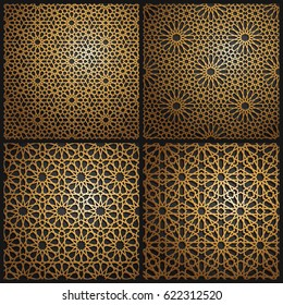 Set of islamic oriental patterns , Seamless arabic geometric pattern. Vector traditional muslim background. east culture, indian heritage, arabesque, persian motif, 3D. Ramadan kareem. Endless texture