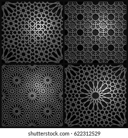 Set of islamic oriental patterns , Seamless arabic geometric pattern. Vector traditional muslim background. east culture, indian heritage, arabesque, persian motif, 3D. Ramadan kareem. Endless texture
