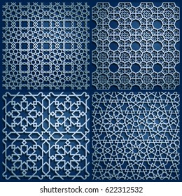 Set of islamic oriental patterns , Seamless arabic geometric pattern. Vector traditional muslim background. east culture, indian heritage, arabesque, persian motif, 3D. Ramadan kareem. Endless texture