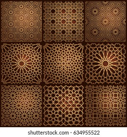 Set of islamic oriental patterns , Seamless arabic geometric pattern. Vector traditional muslim background. east culture, indian heritage, arabesque, persian motif, 3D. Ramadan kareem. Endless texture