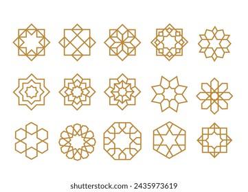 Set of Islamic ornament with gold color vector. Islamic theme related assets.