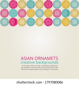 Satz islamischer Ornamente in Vektorgrafik, persischer Motiff. 3D-rassische, islamische Rundmuster-Elemente. Geometrisches Logo-Template-Set. Zirkuläre arabische Ziersymbole. Nationales Muster der Kasachstan, Kirgisistan