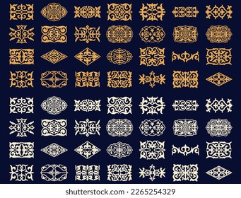 Set of islamic ornaments in vector, persian motiff. 3d ramadan islamic round pattern elements. Geometric logo template set. Circular ornamental arabic symbols. National pattern of the Kazakhs, Kyrgyz