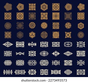 Set of islamic ornaments in vector, persian motiff. 3d ramadan islamic round pattern elements. Geometric logo template set. Circular ornamental arabic symbols. National pattern of the Kazakhs, Kyrgyz