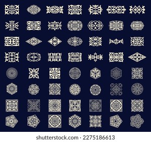Set of islamic ornaments in vector, persian motiff. 3d ramadan islamic round pattern elements. Geometric logo template set. Circular ornamental arabic symbols. National pattern of the Kazakhs, Kyrgyz