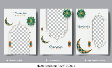 set of islamic poster design for ramadan kareem. eid mubarak, eid al-fitr, eid al-adha, muharam islamic new year, etc.